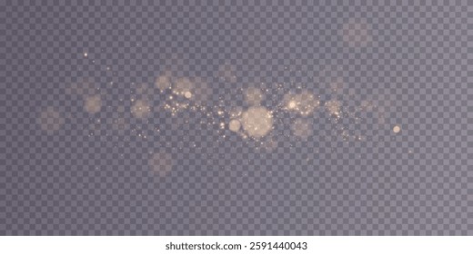Gold dust light. Bokeh glow lights lights background effect. Christmas background glowing dust Christmas glowing lights bokeh light confetti and glitter texture overlay for your design.	