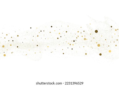 Gold dust, light gold glitter round confetti background. White festive texture. Vector