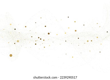 Goldener Staub, hellgoldener Glitter rund um Konfetti Hintergrund. Weiße festliche Struktur. Vektorgrafik