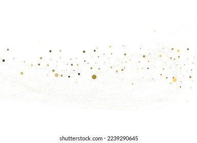Gold dust, light gold glitter round confetti background. White festive texture. Vector