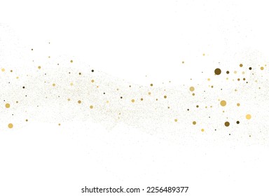 Gold dust, light gold glitter round confetti background. White festive texture. Vector