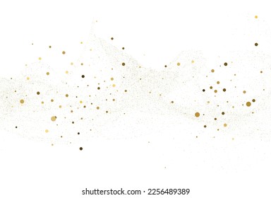 Gold dust, light gold glitter round confetti background. White festive texture. Vector