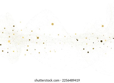 Gold dust, light gold glitter round confetti background. White festive texture. Vector