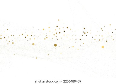 Gold dust, light gold glitter round confetti background. White festive texture. Vector
