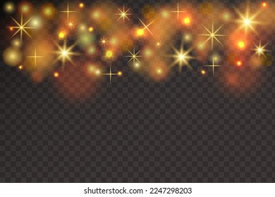 gold dust light png. Bokeh light light effect background. Sparkling magic dust particles. Bokeh glitter overlay texture for your design.