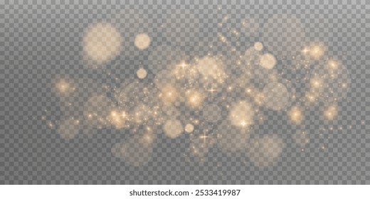 Gold dust light png. Bokeh glow lights lights background effect. Christmas background glowing dust Christmas glowing lights bokeh light confetti and glitter texture overlay for your design.
