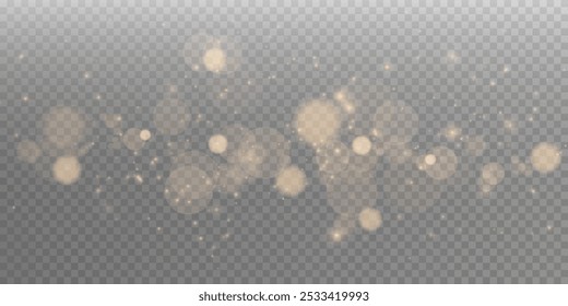 Gold dust light png. Bokeh glow lights lights background effect. Christmas background glowing dust Christmas glowing lights bokeh light confetti and glitter texture overlay for your design.
