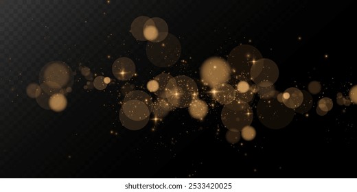 Gold dust light png. Bokeh glow lights lights background effect. Christmas background glowing dust Christmas glowing lights bokeh light confetti and glitter texture overlay for your design.
