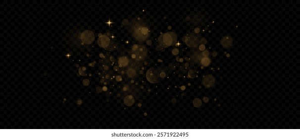 Gold dust light png. Yellow Bokeh light effect. Festive Designs. White png dust light. Bokeh glowing effect background. Holiday glowing spark confetti and spark overlay for cards, banners, and ads.