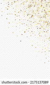Gold Dust Light Transparent Background. Holiday Confetti Illustration. Golden Sequins Transparent Postcard. Sequin Modern Banner.