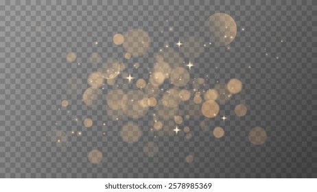 Gold dust light Yellow bokeh light yellow bokeh light effect. Festive designs. Festive glowing sparks for banners and adverts. glowing bokeh on transparent background , vector graphics