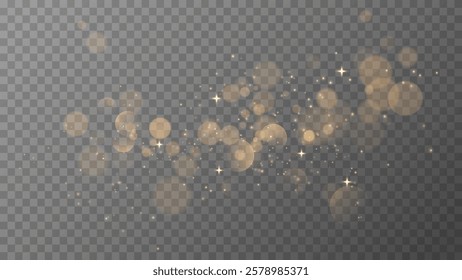 Gold dust light Yellow bokeh light yellow bokeh light effect. Festive designs. Festive glowing sparks for banners and adverts. glowing bokeh on transparent background , vector graphics