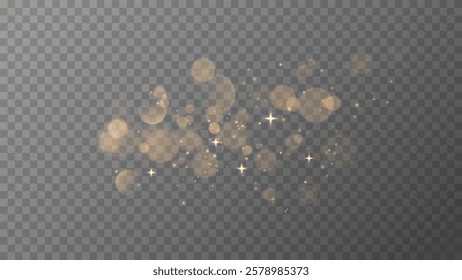 Gold dust light Yellow bokeh light yellow bokeh light effect. Festive designs. Festive glowing sparks for banners and adverts. glowing bokeh on transparent background , vector graphics