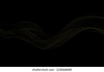 Gold dust on a black background. Small particles, Golden glitter, confetti, sequins in the form of moving waves. Luxury pattern. Vector illustration