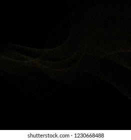 Gold dust on a black background. Small particles, Golden glitter, confetti, sequins in the form of moving waves. Luxury pattern. Vector illustration