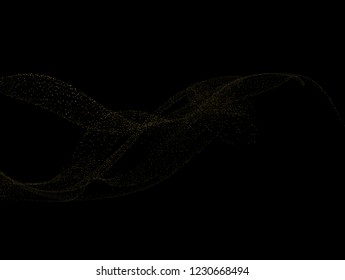 Gold dust on a black background. Small particles, Golden glitter, confetti, sequins in the form of moving waves. Luxury pattern. Vector illustration