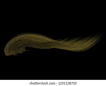 Gold dust on a black background. Small particles, Golden glitter, confetti, sequins in the form of moving waves. Luxury pattern. Vector illustration