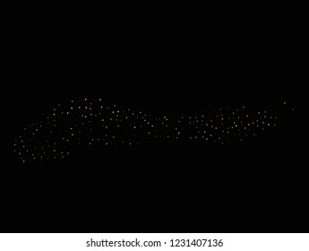 Gold dust on a black background. Small particles, Golden glitter, confetti, sequins in the form of moving waves. Luxury pattern. Vector illustration