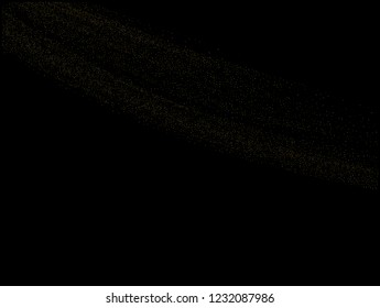 Gold dust on a black background. Small particles, Golden glitter, confetti, sequins in the form of moving waves. Luxury pattern. Vector illustration