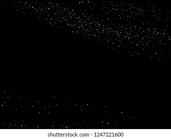 Gold dust on a black background. Small particles, Golden glitter, confetti, sequins in the form of moving waves. Luxury pattern. Vector illustration
