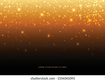 Gold dust on a black background, light particle vector abstract background