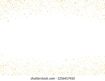Gold dust on a white background. Small particles, Golden glitter, confetti, sequins in the form of moving waves. Luxury pattern. Vector illustration