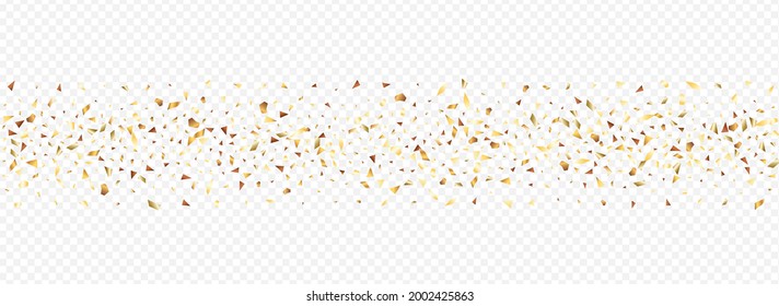 Gold Dust Paper Panoramic Transparent Background. Abstract Sequin Pattern. Golden Confetti Happy Illustration. Sequins Falling Wallpaper.