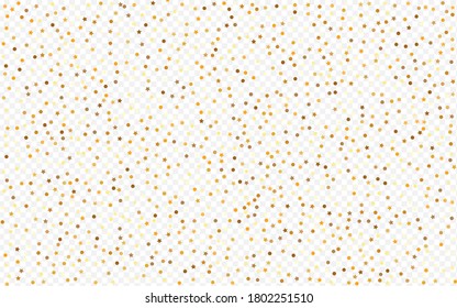 Gold Dust Paper Transparent Background. Holiday Circle Wallpaper. Yellow Dot Golden Invitation. Shine Anniversary Pattern.