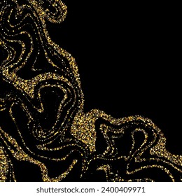 Gold dust particles on black background, design element for banners and posters