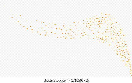 Gold Dust Rich Transparent Background. Festive Circle Design. Golden Glow Modern Illustration. Splash Paper Postcard.