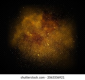 Gold dust sequins, cloudy abstract elements on transparent background, gold sequins. Vector illustration.