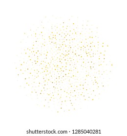 Gold dust. Small particles of different scale scattered inside the circle. Gold glitter, confetti. Vector illustration
