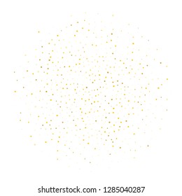 Gold dust. Small particles of different scale scattered inside the circle. Gold glitter, confetti. Vector illustration