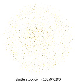 Gold dust. Small particles of different scale scattered inside the circle. Gold glitter, confetti. Vector illustration