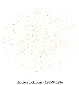 Gold dust. Small particles of different scale scattered inside the circle. Gold glitter, confetti. Vector illustration