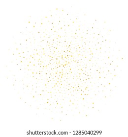 Gold dust. Small particles of different scale scattered inside the circle. Gold glitter, confetti. Vector illustration