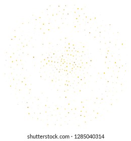 Gold dust. Small particles of different scale scattered inside the circle. Gold glitter, confetti. Vector illustration