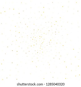 Gold dust. Small particles of different scale scattered inside the circle. Gold glitter, confetti. Vector illustration
