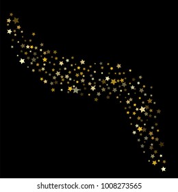 Gold Dust, Sparkles, Premium Celebration Vector Background. Falling Stars Garland, Frame, Border, Holidays, Christmas, New Year on Black. Firework, Magic Lights, Glitter, Glamour Silver, Gold Dust.