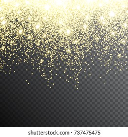 Gold dust with sparkling glitter particles. Falling golden christmas snow.