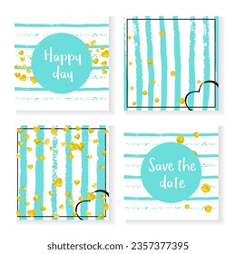 Gold Dust Template. Mint Stylish Particles. Nursery Wallpaper. Scatter Concept. Golden Fashion Invite. Handdrawn Magazine Set. Turquoise Mothers Effect. Stripe Gold Dust Template