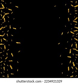 Gold Dust Vector Black Background. Shiny Confetti Glamour Postcard. Serpentine Bright Invitation. Paint Light Texture.