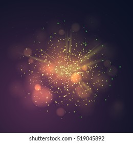 Gold dust vector firework explosion. Abstract Holiday Light Rays. Vector Illustration.