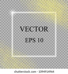 Gold dust with white transparent frame, on isolated transparent background, pattern. Vector element for your design.