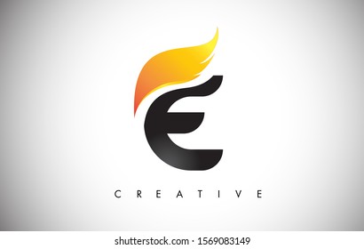 Gold E Letter Wings Logo Design Icon. Flying Wing Letter Logo with Creative Golden Wing Concept.
