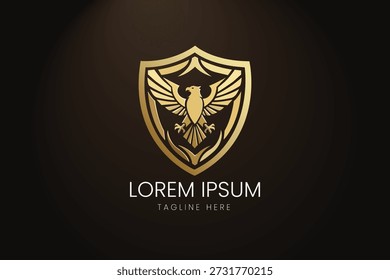 Emblema de águila dorada dentro del escudo de la cresta para servicios de seguridad Investigación privada y marca de liderazgo ejecutivo
