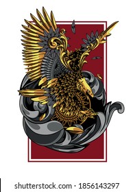 gold eagle illustration, poster, mascot and tshirt design