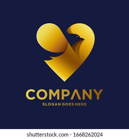 Gold eagle with love logo design vector illustration