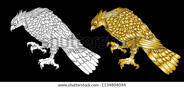 Gold Eagle Tattoo Isolate Vectorsilhouette Traditional Stock