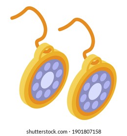 Icono de pendientes de oro. Isométrico icono vectorial de pendientes doradas para el diseño web aislado en fondo blanco